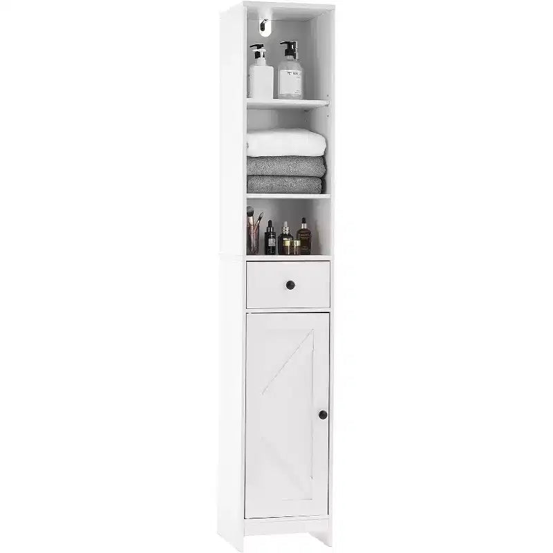 Slim 66.9 Tall Bathroom Cabinet with 3 Open Shelves. Water-Resistant Freestanding & Space-Saving for Bathroom Kitchen or Hallway (White)
