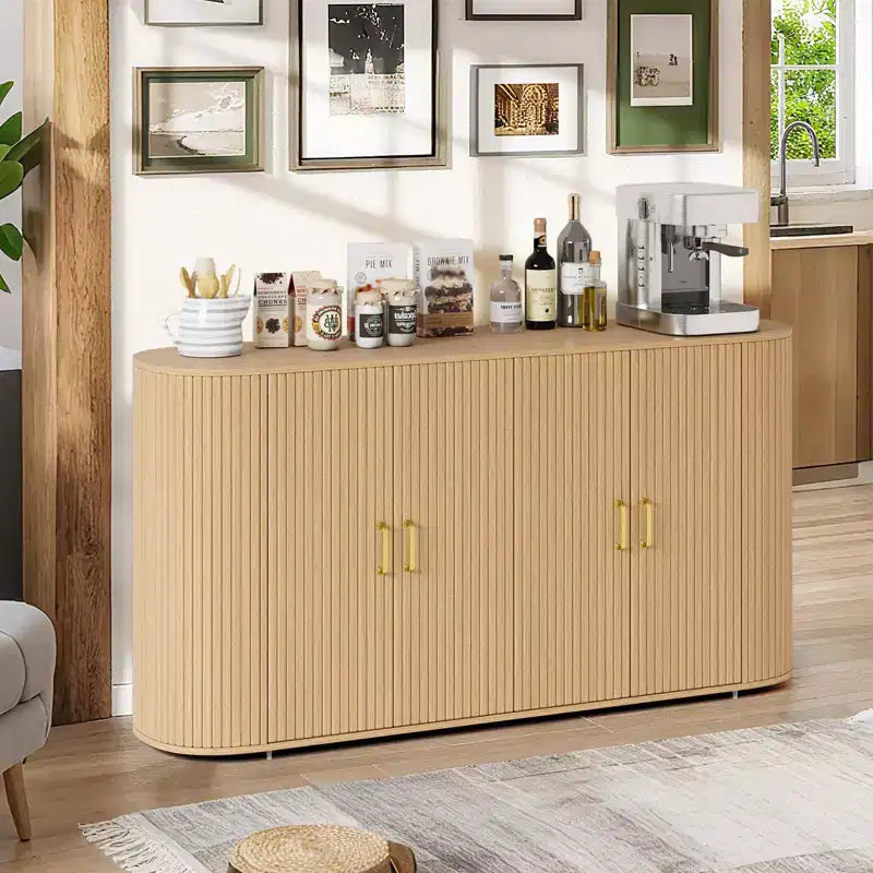 63 Buffet Sideboard Cabinet with Storage Fluted Accent Credenza with Adjustable Shelves Modern Sideboard Cabinet with Curvy Edge Console Table