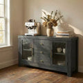 54.4 Buffet Sideboard Accent Storage Cabinet with 2 Glass Doors & 3 Drawers Coffee Bar Table TV Stand for Living Room Kitchen Dining Room