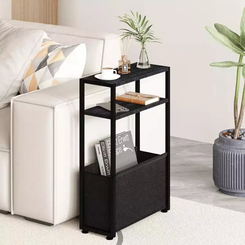 Narwey Narrow Side Table Slim Side Table with Magazine Rack