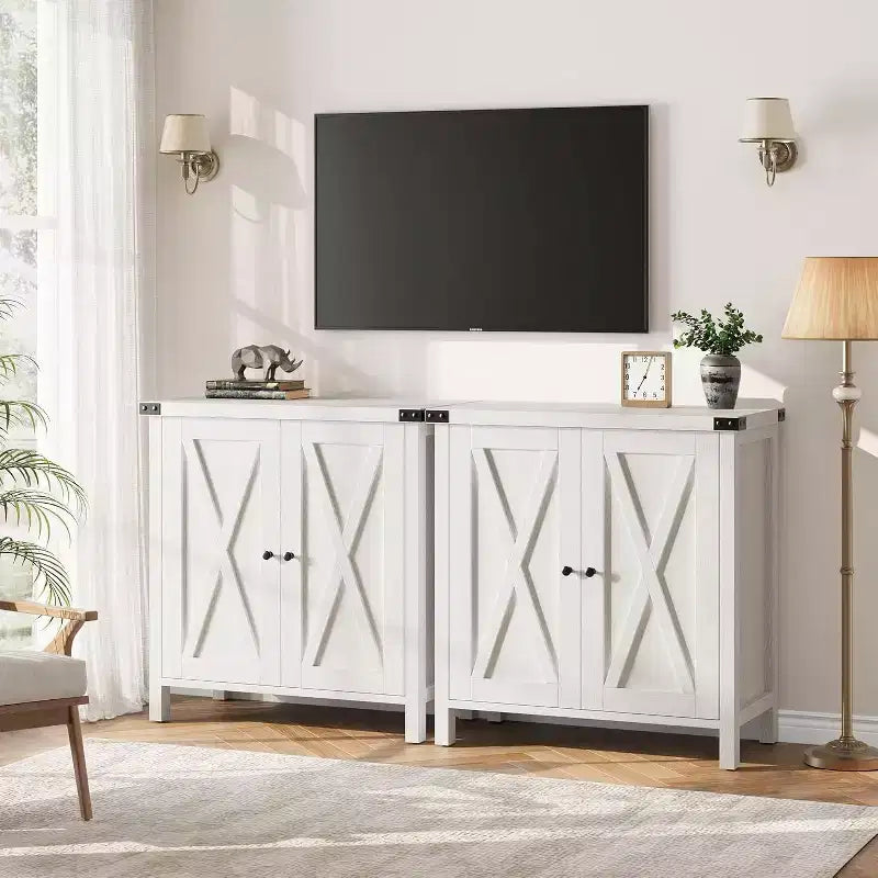 2Piece Farmhouse 2-Door Accent Console Cabinet with Adjustable Shelves Sideboard for Living Room Dining Room Hallway