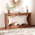 Scalloped Console Table for Entryway Slim Wooden Modern Sofa Table Behind Couch with Storage Shelf Hallway TV Console for Entrance Living Room