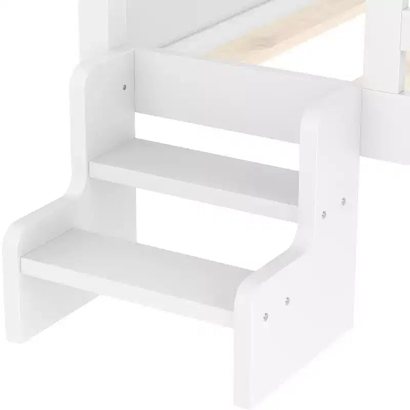 Lit superposé double avec escalier et fenêtre