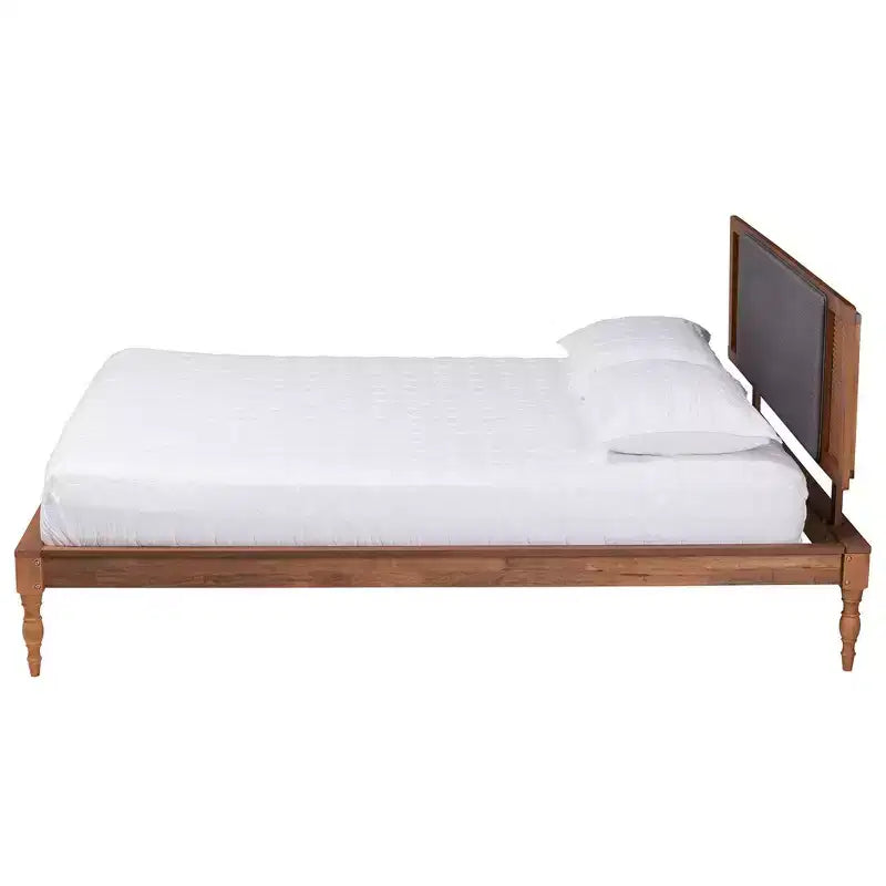 Lit plateforme en bois et tissu